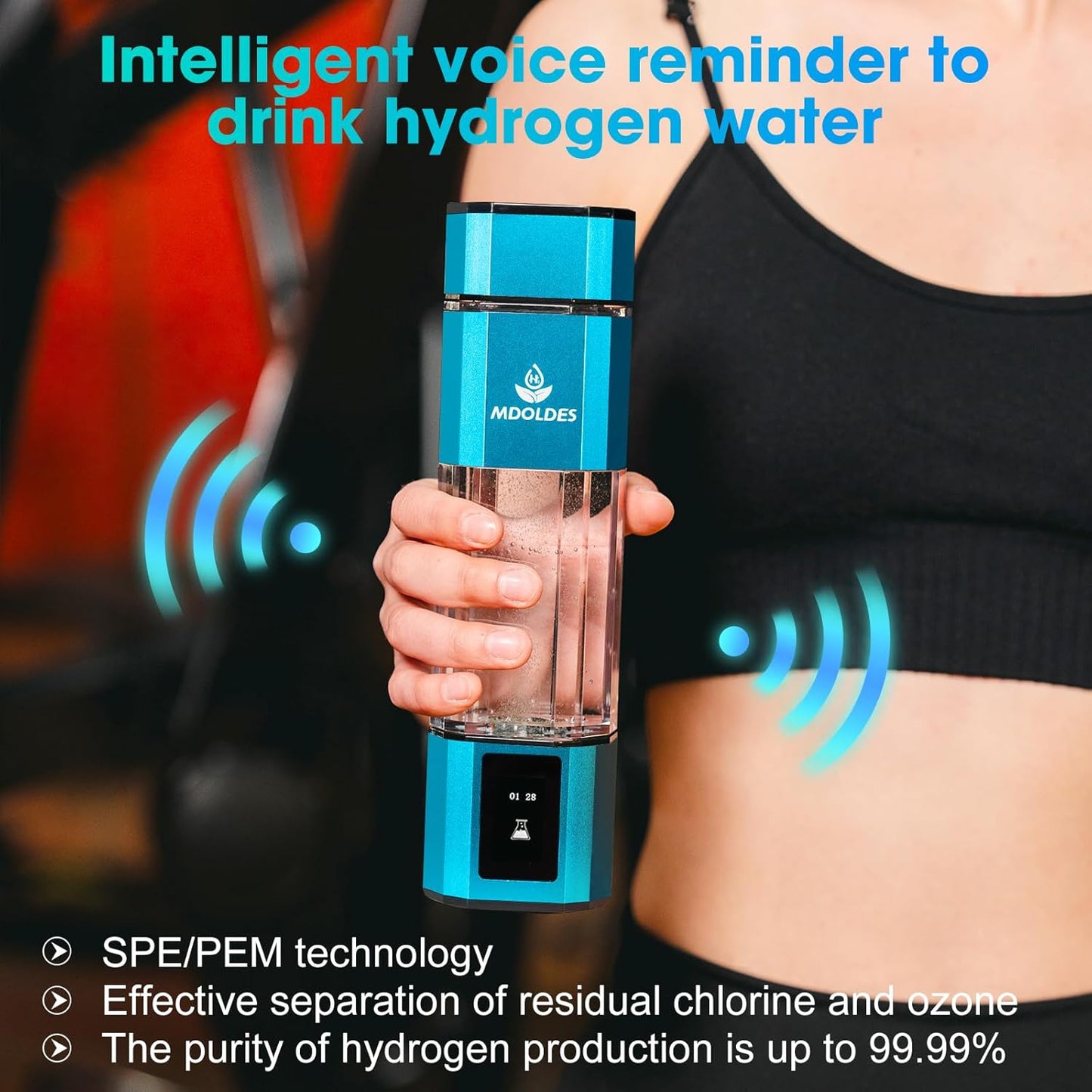 Hydrogen Water Bottle -Mdoldes- Concentration up to 4.0+PPM-SPE and PEM Technology Hydrogen Water Bottle,Certified H2 Generator, H2 Half-Life: 80 Minutes, Blood Sugar lowering, 10.15 oz (Gun Grey)