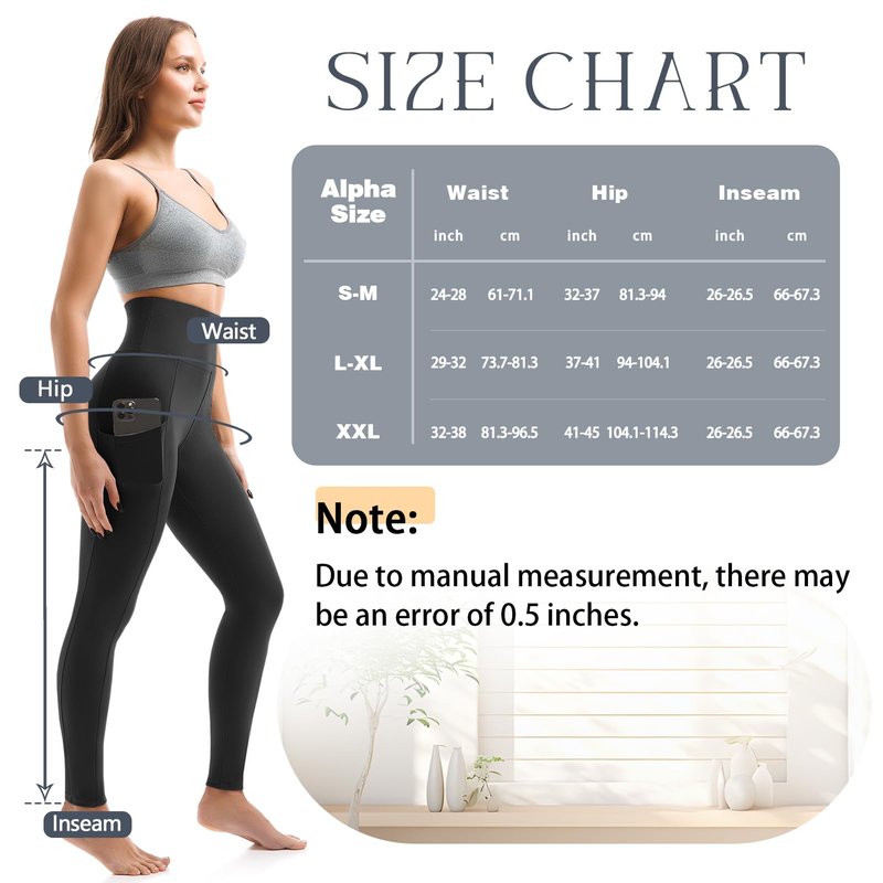 Leafigure 2 Packs Leggings with Pockets for Women, High Waisted Tummy Control Workout Leggings for Gym Black/Pink LXL
