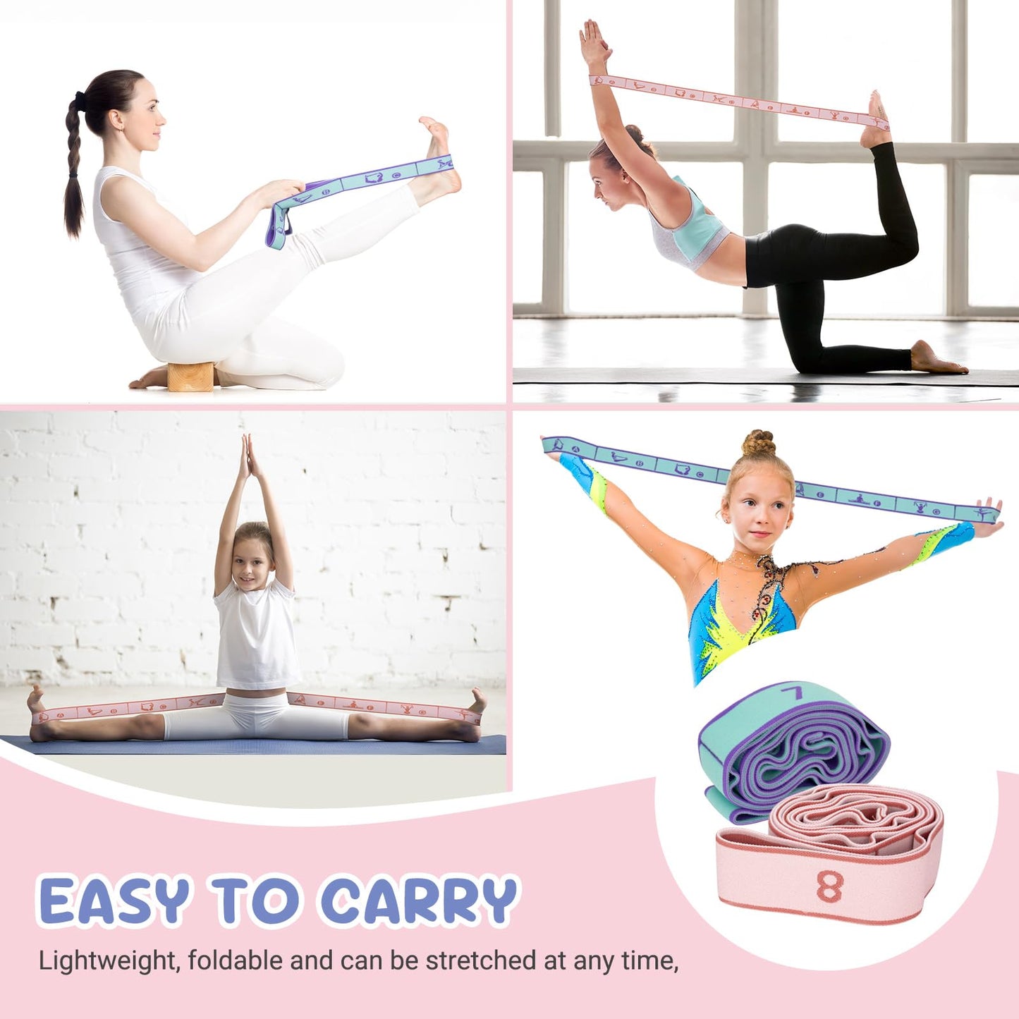 2PC Stretch Strap with Bag,Elastic Band for Cheer Equipment,Stretch Bands for Exercise,Yoga-Dance-Gymnastics&Pilates,Stretch Bands for Exercise,Portable Yoga Strap,Gym&Strap for Calf Stretching