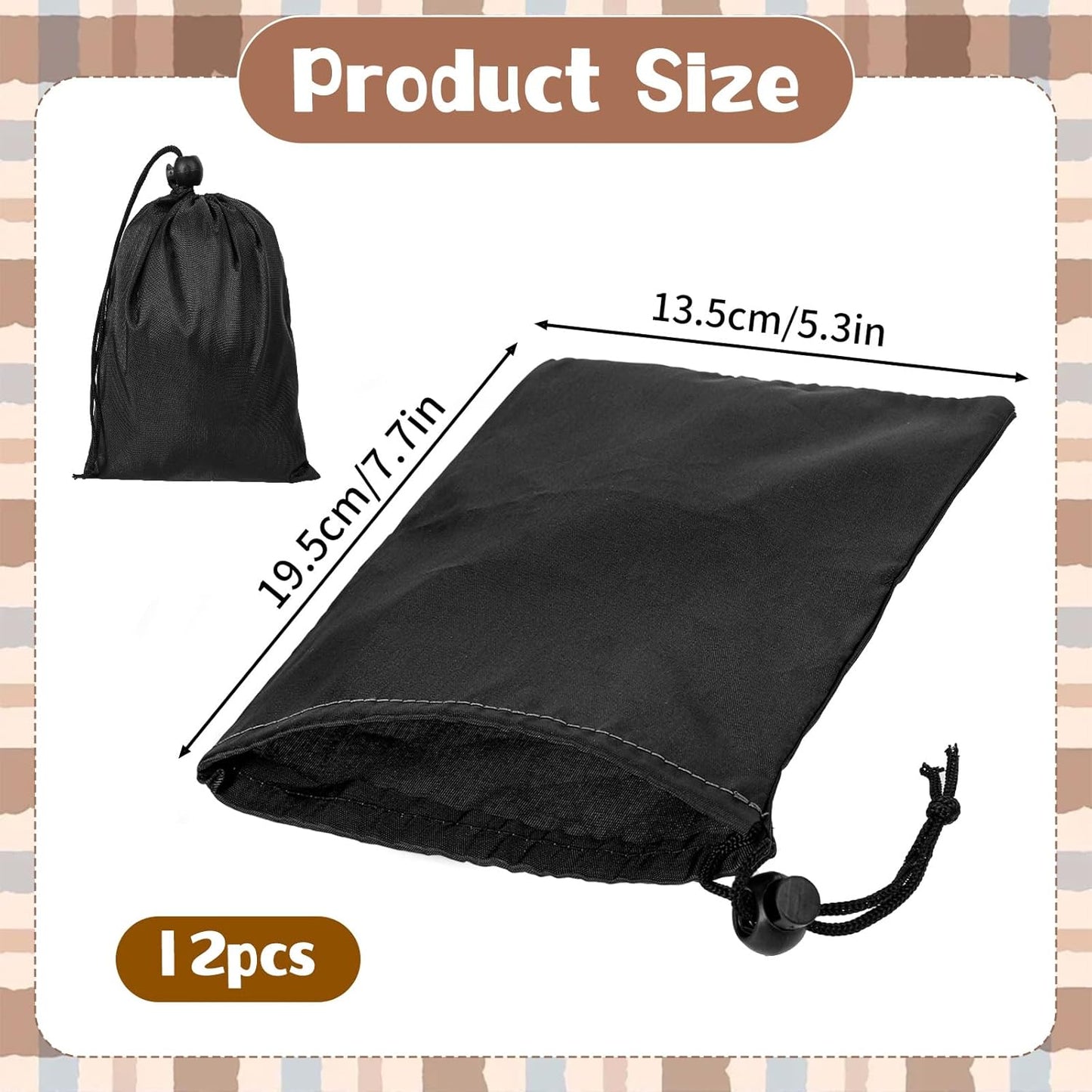 12pcs Black Oxford Cloth Drawstring Bag,Waterproof Cinch Ditty Bag,String Bags for Gifts Games Storage DIY for Women Men