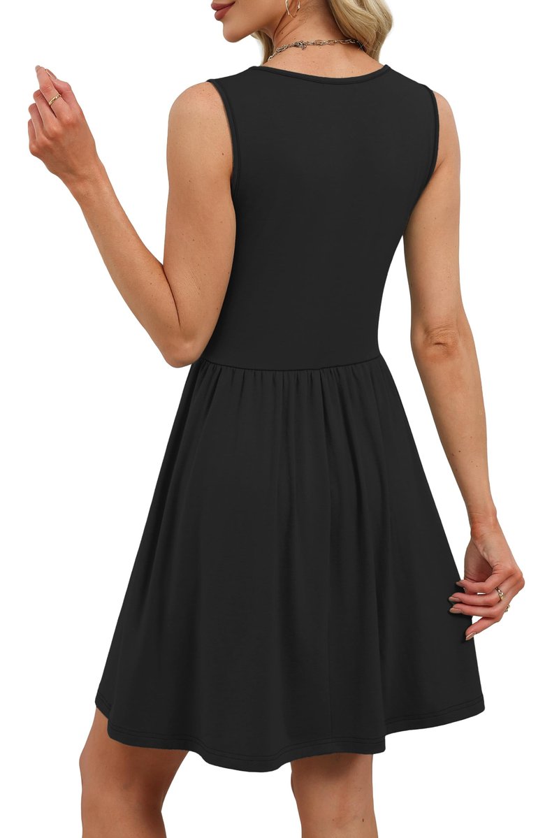 OFEEFAN Womens Summer Dresses Black Dresses for Women Beach Fashion Babydoll Dress for Women Swimsuit Coverup Black Graduation Dress Sundress M