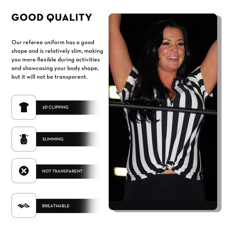 VKT Referee Shirt Womens Official Ref Jersey Black And White Stripe Zipper Uniform For Basketball Football Soccer Halloween Costume M