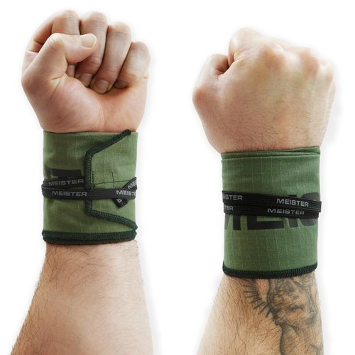 Meister Lockdown Wrist Wraps - Adjustable Non-Stretch Support for Weightlifting, Strength & Cross Training - Ranger Green