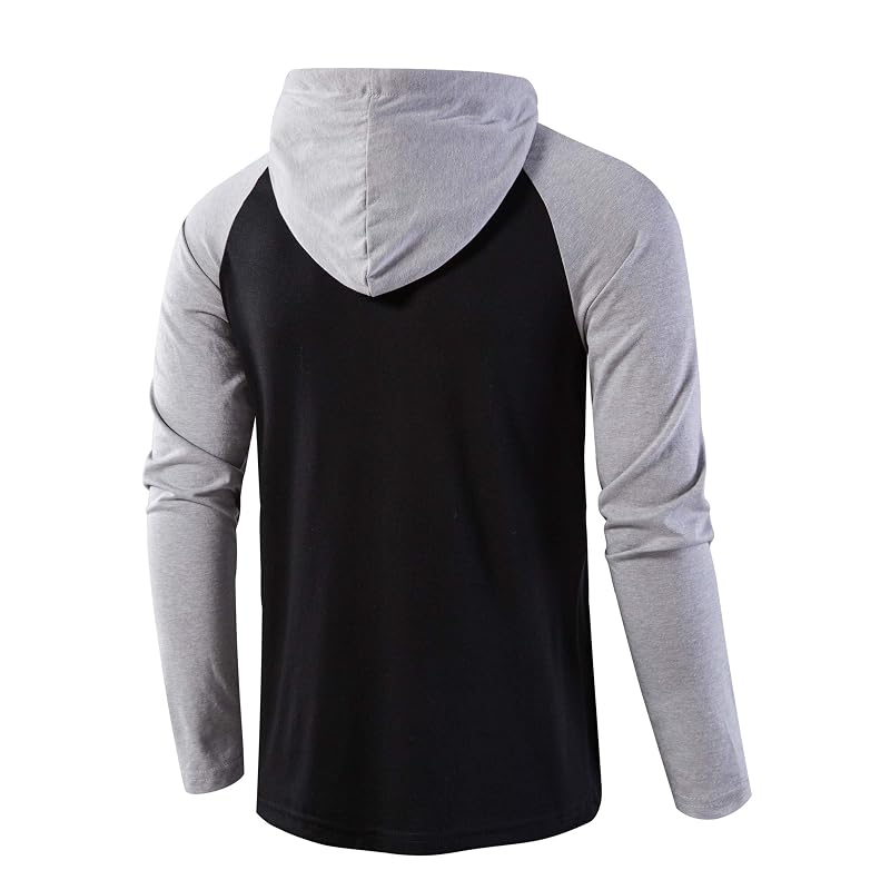 SIR7 Men's Lightweight Hooded Sweatshirt Pullover – Black/Grey, Medium