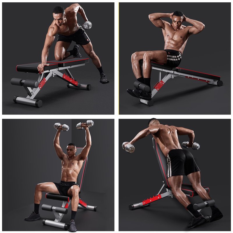 DONIUZ Weight Bench, Adjustable Workout Bench Press Set for Home Gym Strength Training, Easy Assembly Foldable Training Lifting Bench for Small Space Apartment Room, Max Load 750(RedBlack)