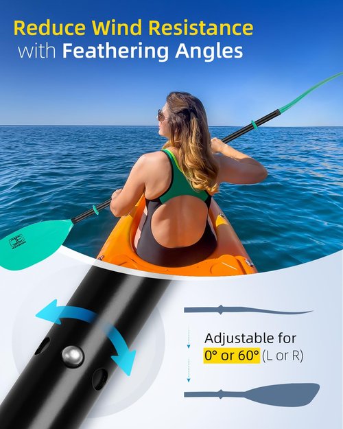 OCEANBROAD Kayak Paddle 86in/218cm Alloy Shaft 2-Piece Floatable Kayak Oar for Kayaking Canoeing Boating, 1 Paddle, Mint Green
