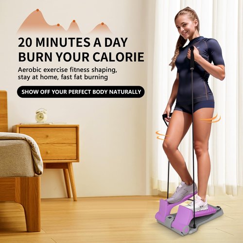 Leikefitness Steppers for Exercise at Home with Resistant Bands Portable Stair Stepper Exercise Equipment Fitness Twister Stepper Machine (Purple)