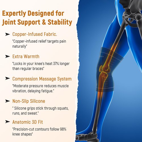 JIUFENTIAN Copper Knee Brace for Women and Men(2 Pack) -knee compression sleeves for Arthritis, Running & Daily Use-Targeted Support for Joint Stability & Pain Relief(Large)