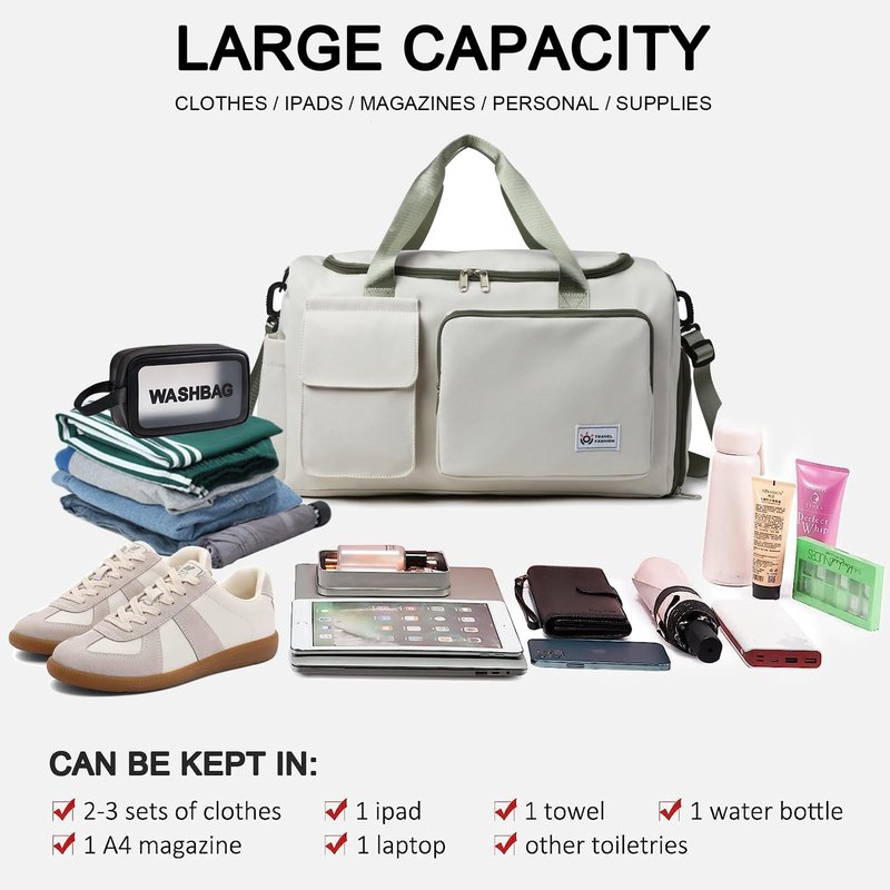 BEULPTN Small Gym Bag for Women, Waterproof Travel Duffle Bag Carry On Weekender Bag with Shoe Compartment & Wet Pocket, Gym Tote Bag for Travel, Workout, Sport, 40#Beige-Zipper