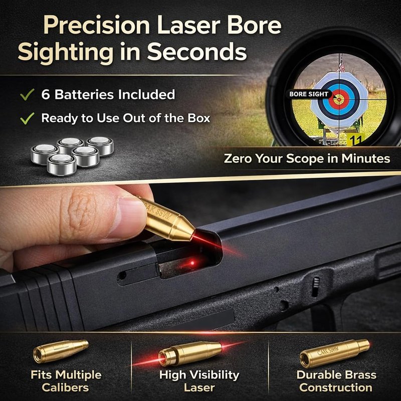 Gotical Tactical Red Laser Bore Sight Cal .40 Brass Boresighter Cartridge Red Dot (Will Work with Smith and WES'S) (Cal .40 Brass Boresighter)