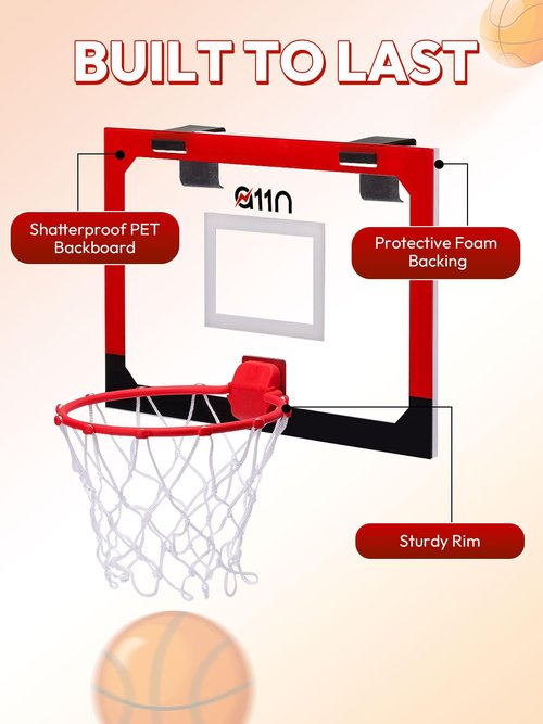 A11N Sports Mini Indoor Basketball Hoop Set, Over The Door Basketball Game Set with Foldable Rim, 3 Balls & Pump, Ideal for Bedroom, Office, Dorm, or Gifts