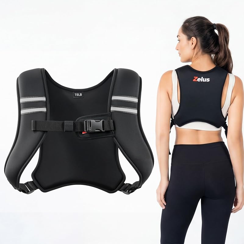 Weighted Vest 5/10/15 lb for Women & Men – Z-Fit Comfort, Washable, Black + 10 lb
