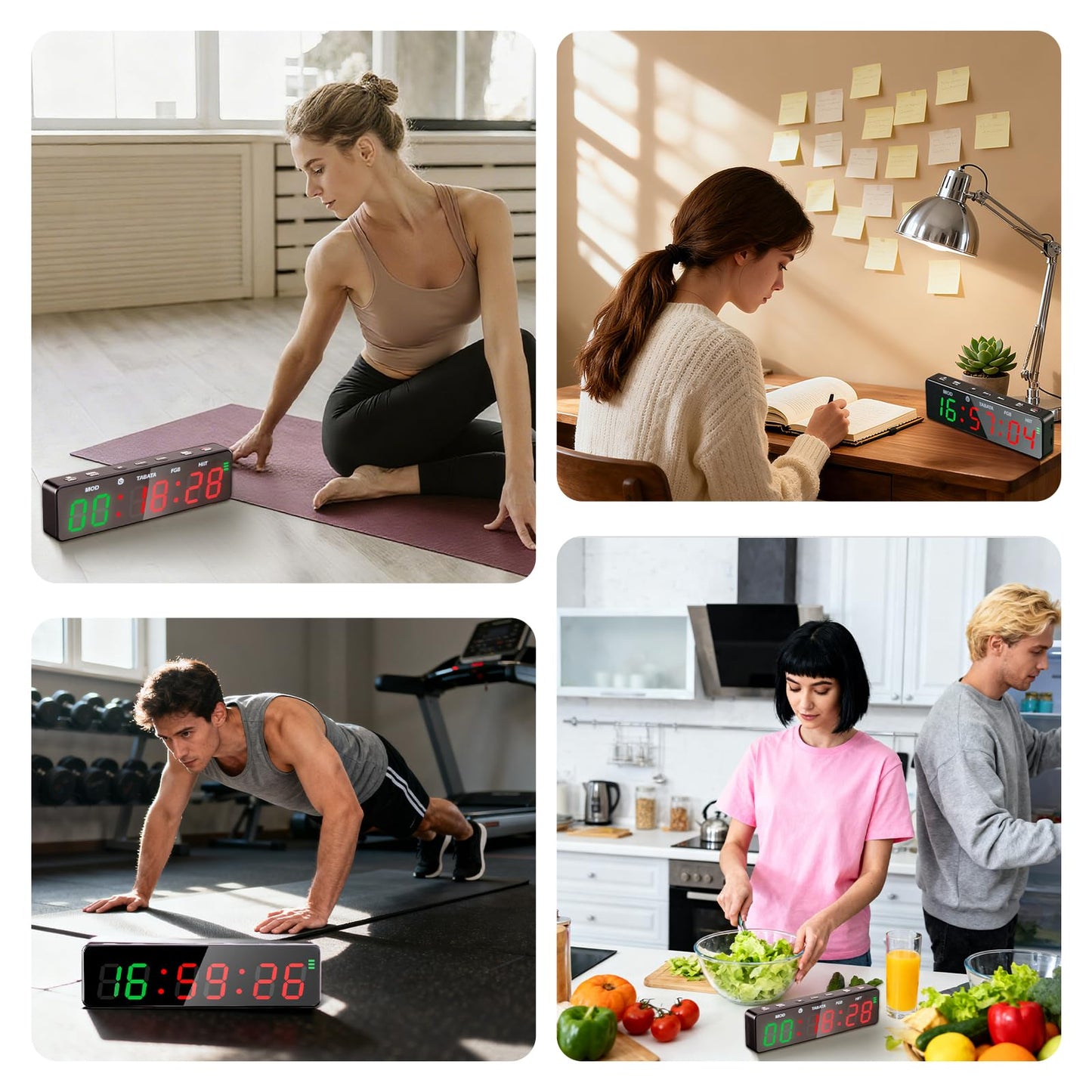 Gym Timer Clock,Magnetic Workout Interval Timer with LED Display,Clock/Countdown/Count up/Stopwatch/Tabata/FGB/HIT Mode,10 Second Countdown &3 Second Emphasis When Start, Home Gym, Garage & Schools