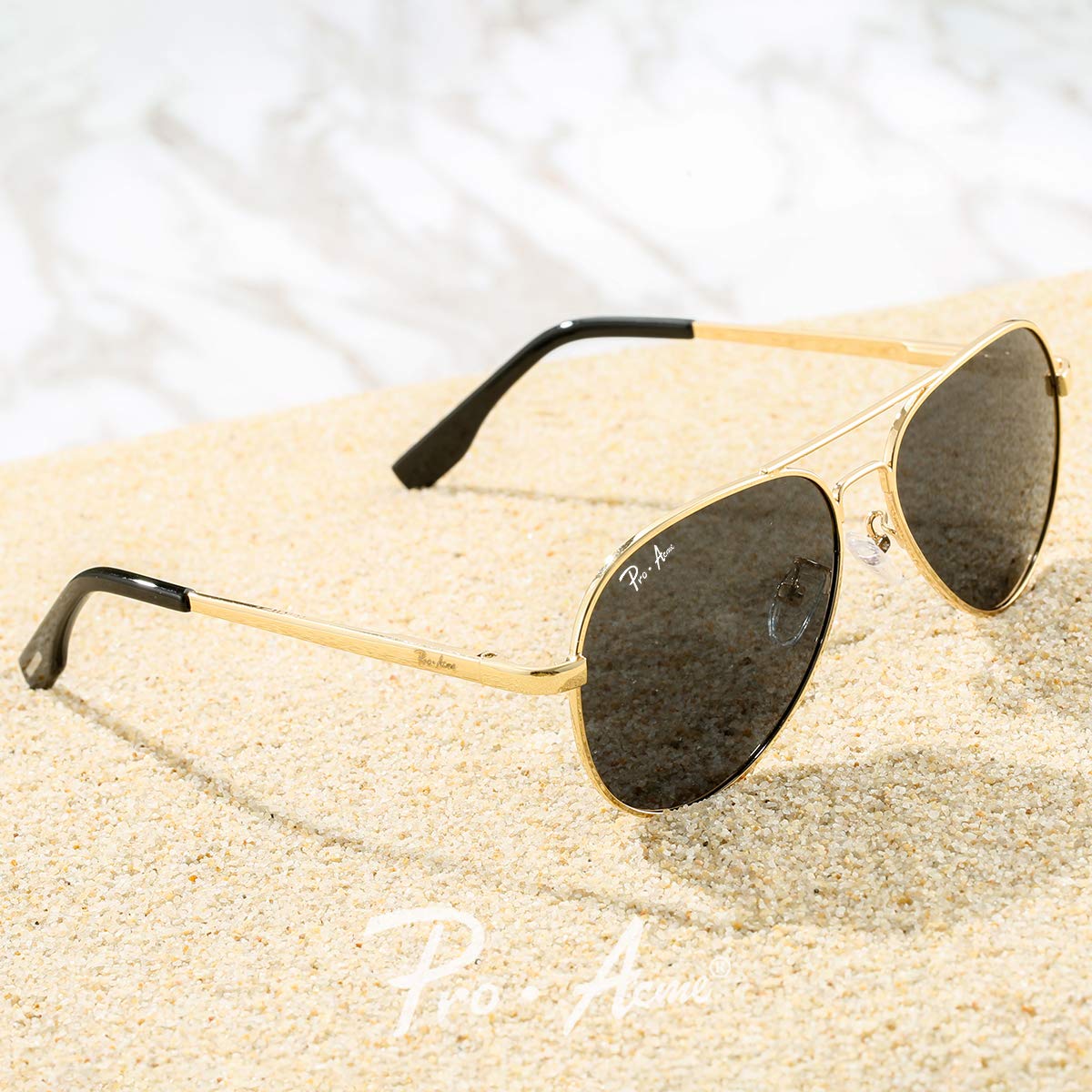 Pro Acme Kids Aviator Sunglasses for Boys Girls, Polarized Small Face for Youth Juniors Age 3-18, with Two Sizes 50MM 52MM (Gold Frame/Black Lens)