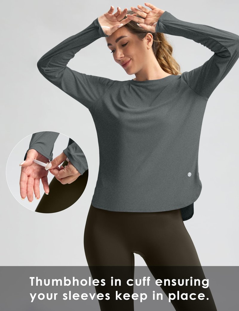 Women's Sun Shirts UPF 50+ Long Sleeve UV Protection Shirt Lightweight Quick Dry Workout Hiking Tops for Women(Heather Grey,L)
