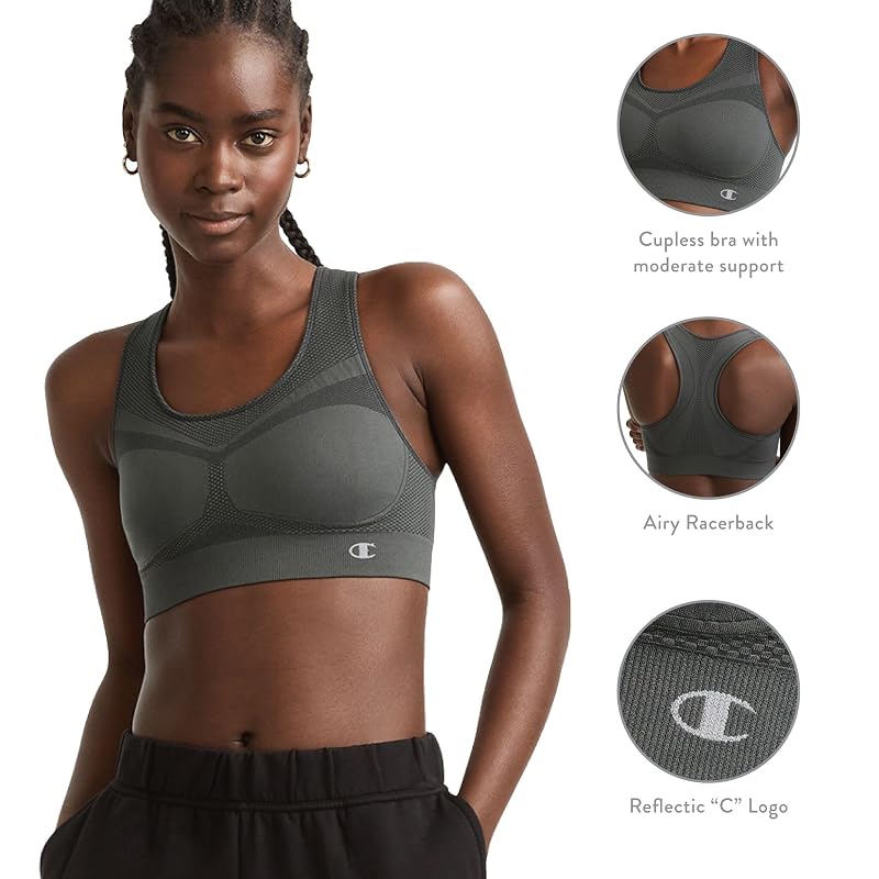 Oxford Gray Heather Champion The Infinity Racerback Sports Bra - Moderate Support, Seamless