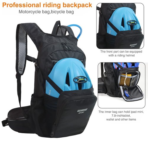 Lemuvlt Hiking Daypack 15L Capacity Waterproof Biking Backpack, Many Compartments Lightweight & Durable- Ideal Backpack for Skiing Skating Snowboarding Hiking Running MTB Cycling(Black)