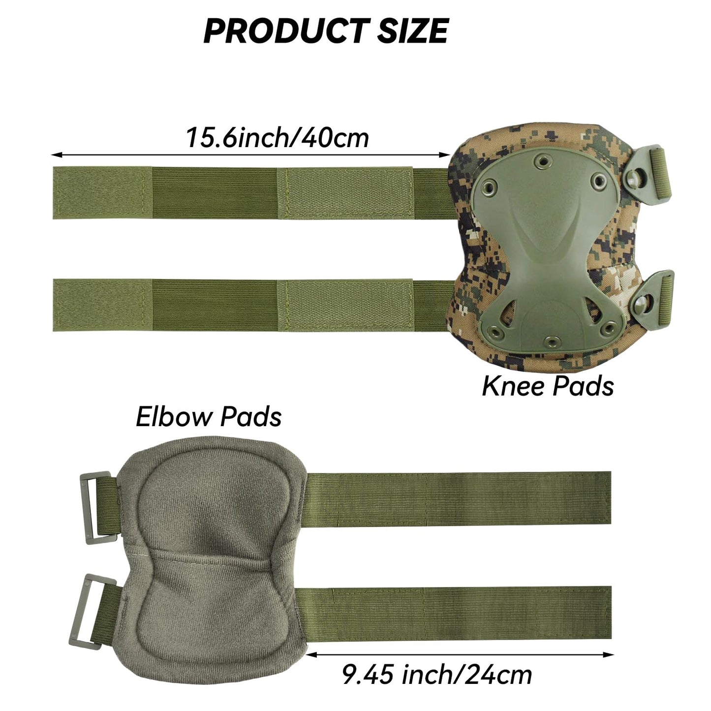 Tactical Combat Knee & Elbow Protective Pads Set for Outdoor CS Paintball Game Cycling Safety Skateboarding Gear Skates Knee Protection Guard Pads (DW)