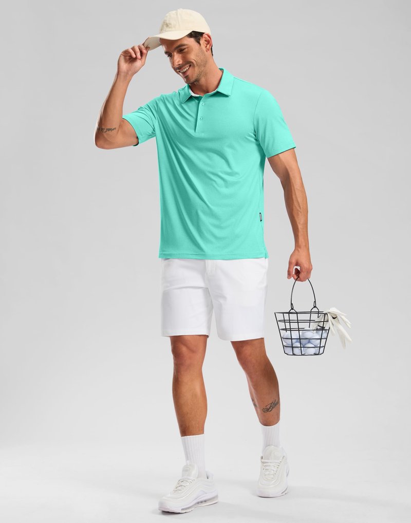 Golf Shirts Heather Polo Short Sleeve Dry Fit Lightweight Moisture Wicking Collared Shirts Casual Athletic Business (Emerald Green, 4XL)