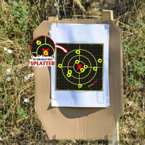 ATFLBOX Sight in Splatter Adhesive 4 inch Fluorescent Yellow Shooting Target Stickers, 200 Pcs Self Adhesive Target Roll for BB Gun, Pellet Gun, Rifle Indoor and Outdoor Shooting Range