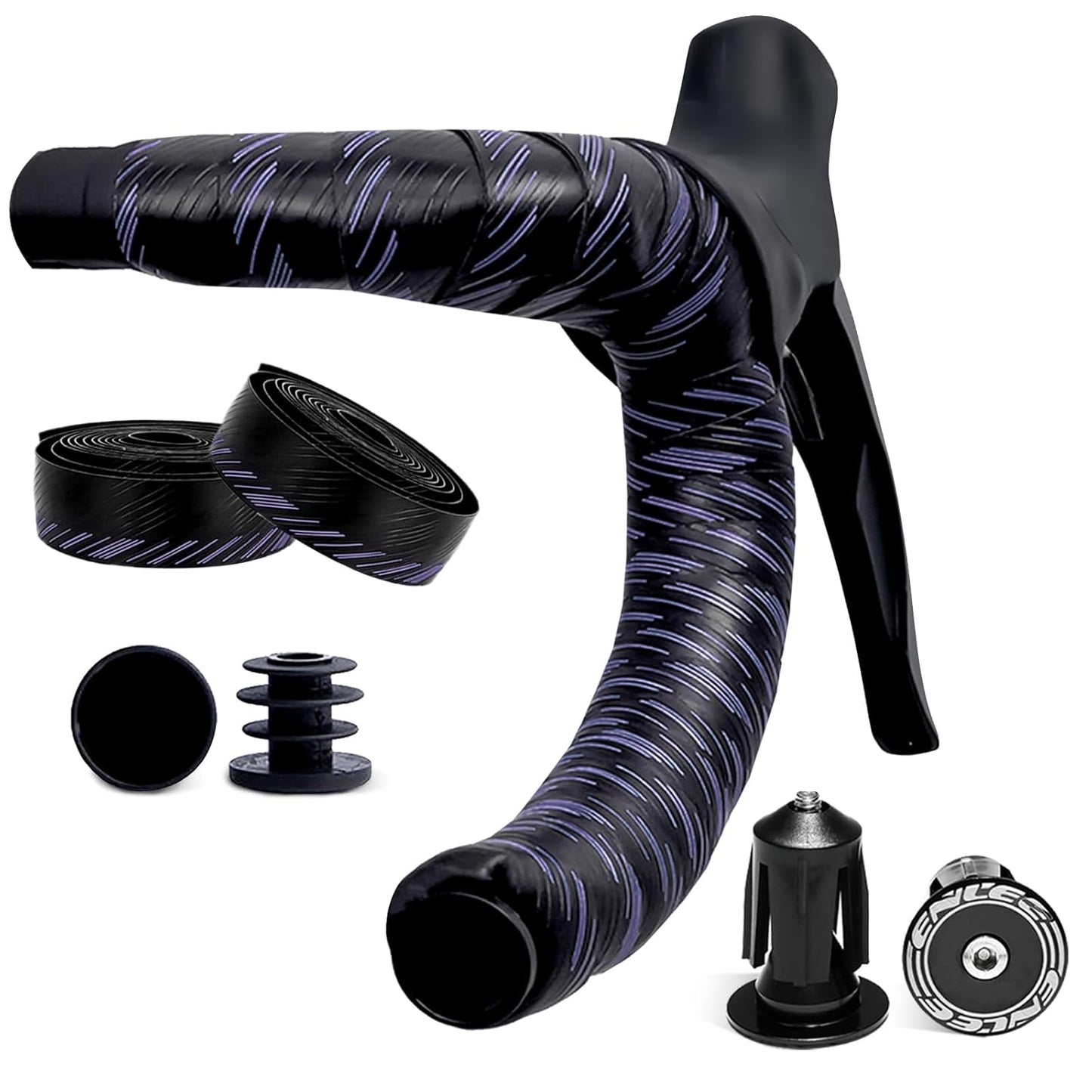 2pcs Bicycle Bar Tape, Bike Handlebar Tape, Road Bicycle Handlebar Tape, Cycling Grip Tape, with 4pcs Handlebar End Plugs, Soft Comfortable, Wear Resistant, Black