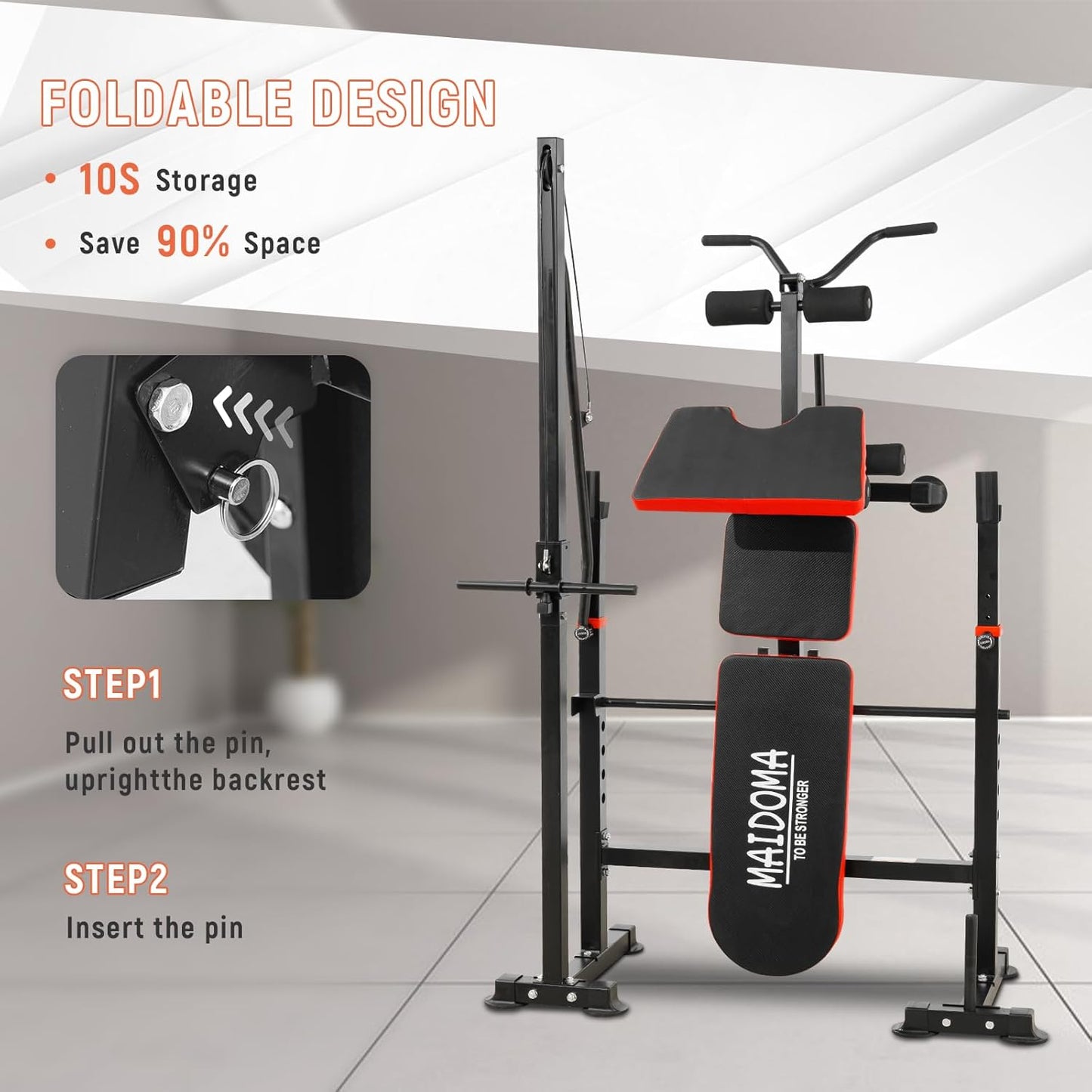 1500LB 8 IN 1 Olympic Weight Bench with Lat Pulldown and Leg Extension/Curl, Foldable Bench Press with Preacher Curl & Barbell Rack, Workout Benches for Home Gym(US Stock)