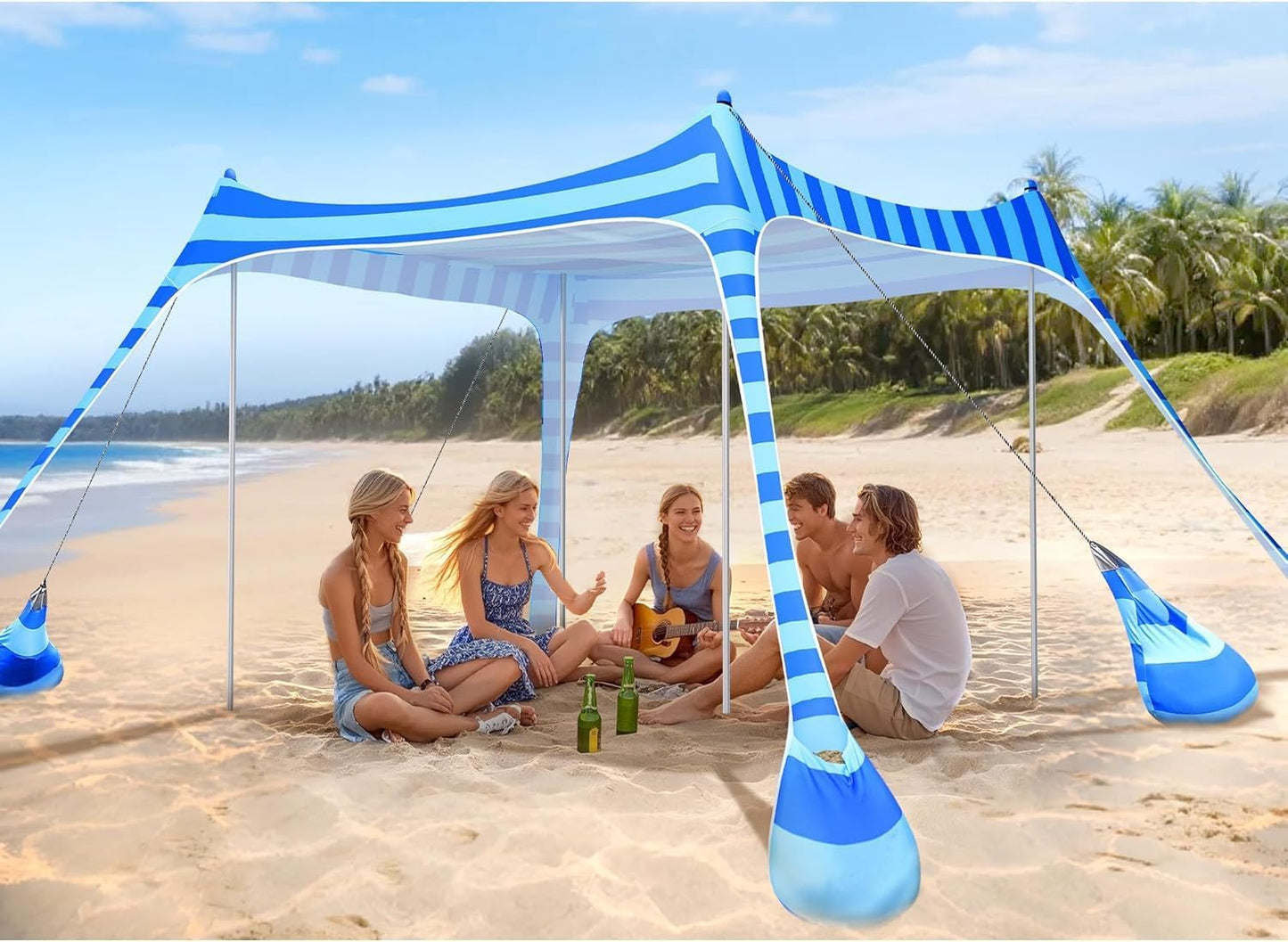 2PM SPORTS Beach Tent Canopy with UPF50+ UV Protection, Outdoor Large Beach Sun Shade Shelter for Family Picnic Camping Travel Shore Fishing, 8 Sandbags, Sand Shovel (Navy Blue, 10x10 FT)