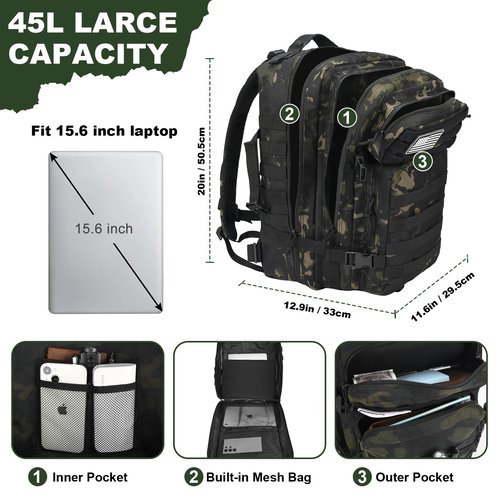 ULIEGTRS Military Tactical Backpack for Men Army 3 Day Assault Pack Outdoors Hiking Treeking Rucksack with Molle System