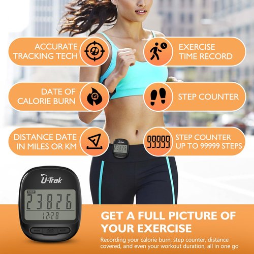 Pedometer for Walking Simple Step Counter Accurate Step Tracker Pedometer Clip On with 7 Days Memory Distance Miles/Km, Calorie Counter, Clo (Black)