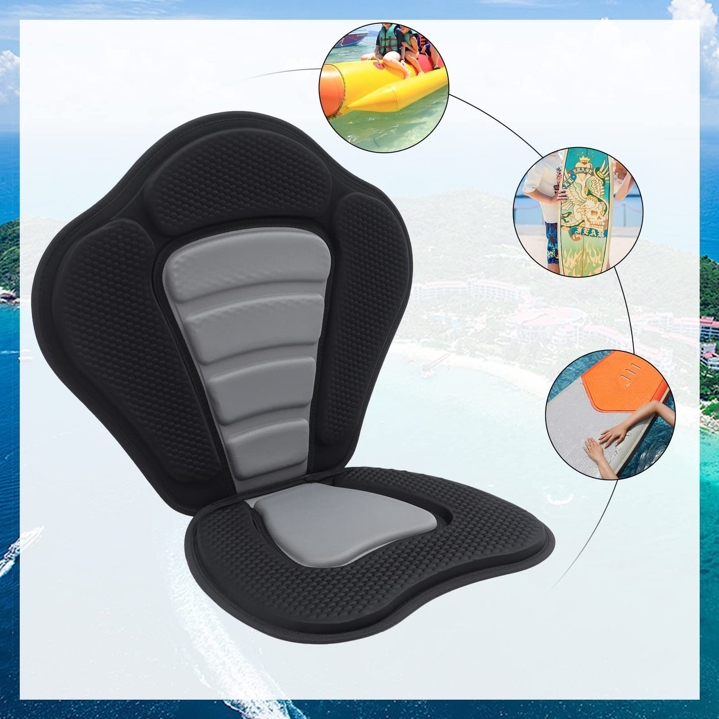 Kayak Seat Deluxe Padded Canoe Backrest Seat Sit Canoe SUP Seat Fishing Boat Seats with Back Support & Storage Bag for Kayaking Canoeing Rafting Fishing
