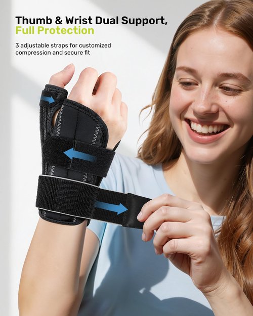 Rakiie Wrist & Thumb Brace 5X Powerful Support, Carpal Tunnel Wrist Brace 3 Adjustable Straps, Night Thumb Splint for De Quervain's Tenosynovitis, Tendonitis Pain Relief, Left Hand, Gray S/M(5.51-7.48")