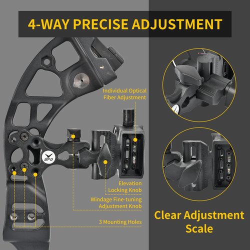SOPOGER 5 Pin Bow Sight for Compound Bow .019??Fiber Optics Archery Recurve Bow Sight with Knobs Windage & Elevation Adjustable Archery Sights Right Handed for Hunting Competition Practice