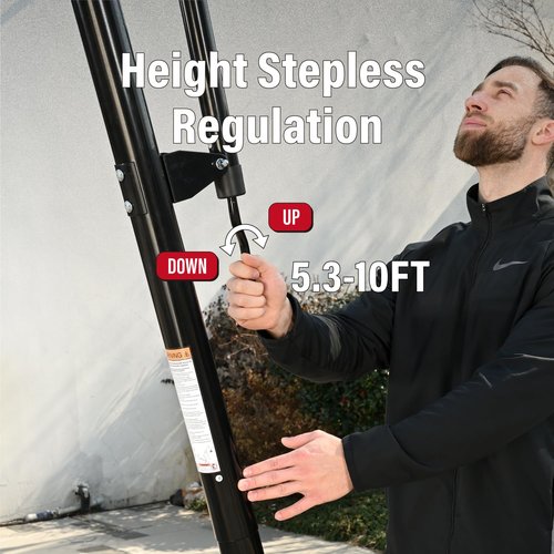 Skytime Basketball Hoop,Portable Basketball Hoop Outdoor with Shatterproof 44in PC Backboard,5.3-10ft Height Stepless Regulation Basketball Goal System with Rebound Plate,Black