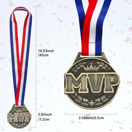 YUJUE 3pcs MVP Champion Medals, 3 Inch Large Gold Medals, Most Valuable Player Medals for Football Fantasy Basketball Soccer Sports Achievement MVP Gift with Neck Strap