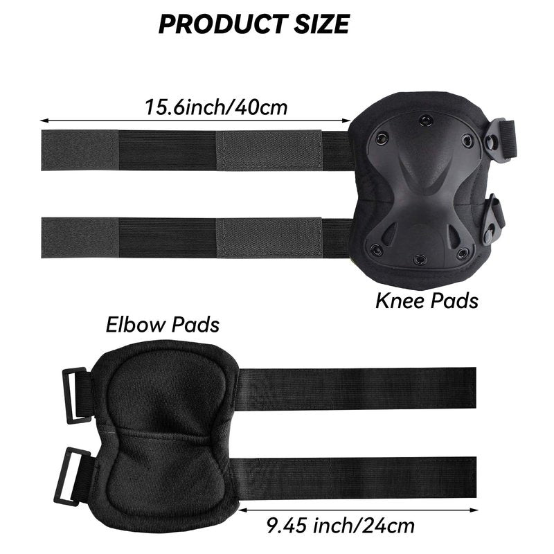 AOUTACC Combat Knee & Elbow Protective Pads Set for Outdoor CS Paintball Game Cycling Safety Skateboarding Gear Skates Knee Protection Guard Pads (Black)