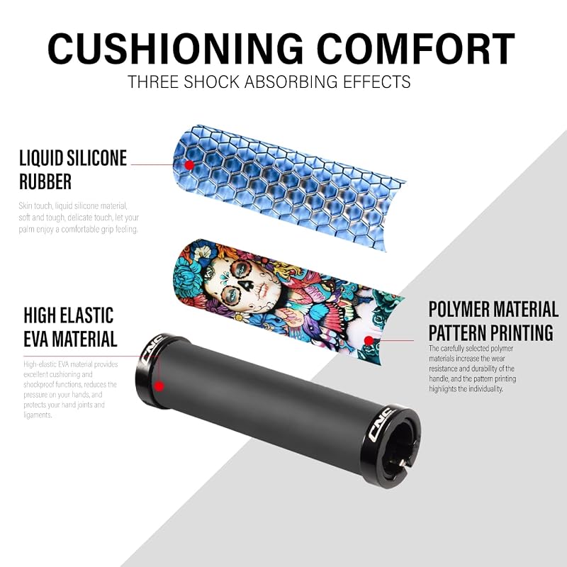 Batman Variation CNC Mountain Bike Handlebar Grips - Double Lock-On Silicone 22.2mm 130mm