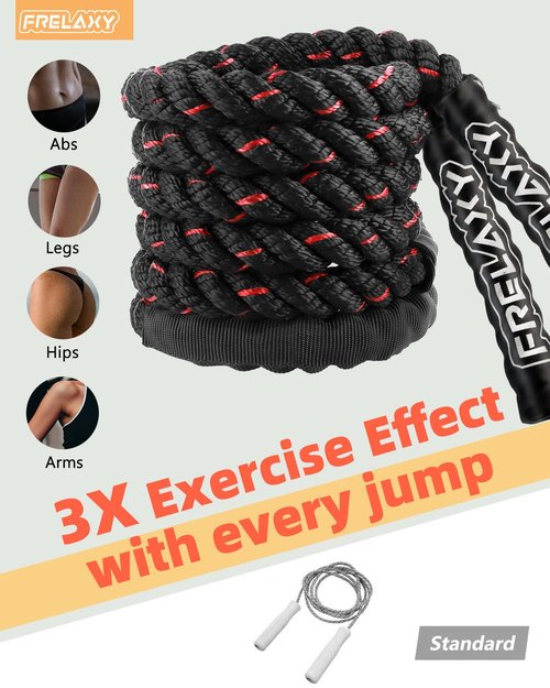 Frelaxy Jump Rope 1LB, Weighted Jump Rope for beginners, Heavy Jump Ropes for Fitness, Total Body Workouts, Weight Loss, Strength Training, Compact Skipping Rope for Home Gym Workout Equipment (Black)