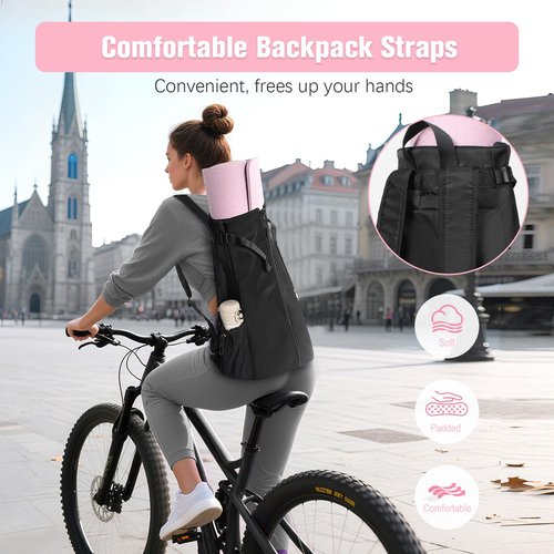WOMACO Yoga Mat Bag, Adjustable Yogamat Blocks Carrier with Backpack Straps and Side Pockets, Top-Opening Yoga Backpack for Yoga Accessories (Black)