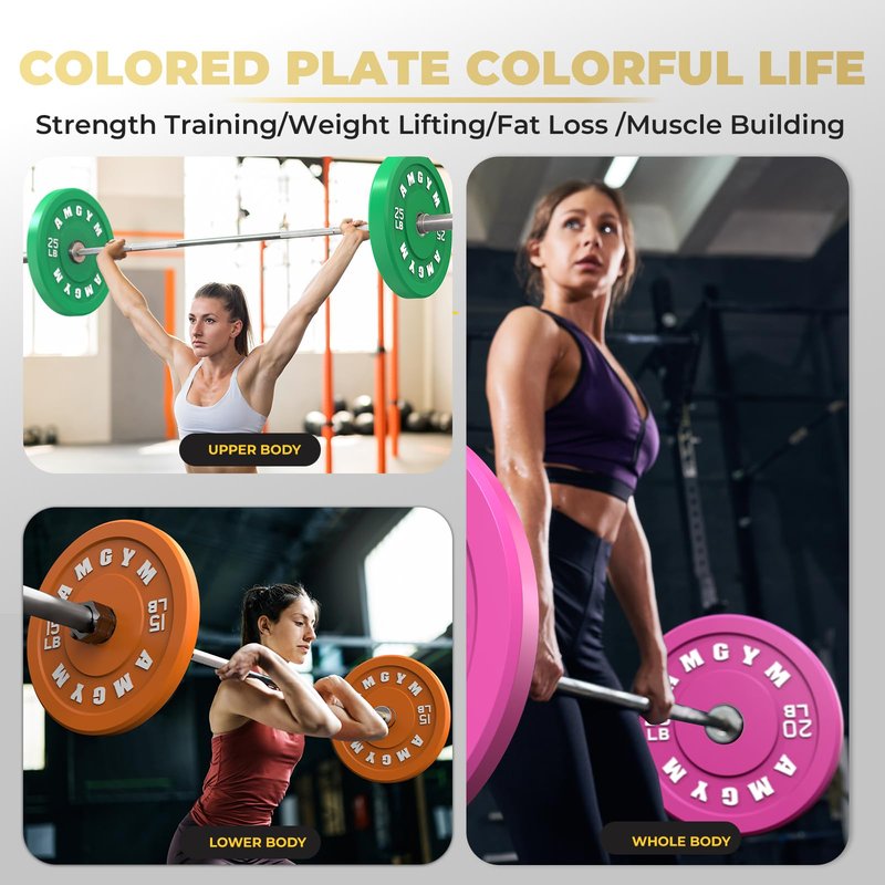 AMGYM Color Olympic Bumper Plate, Weights Plates, Bumper Weight Plate, Steel Insert, Strength Training(100 lb set new)