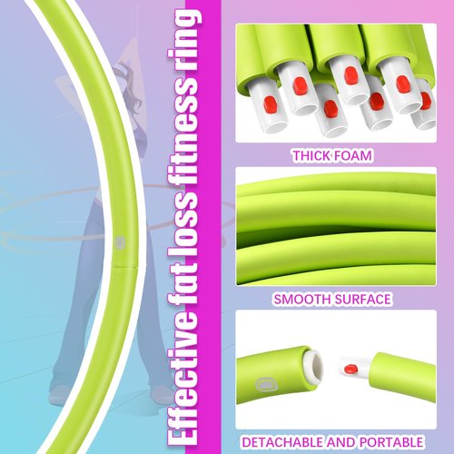 Motionchic 1pc Exercise Fitness Hoop Removable Adjustable Weighted Hoop Suitable for Weight Loss and Home Fat Burning Exercise Workouts Gym (Green)
