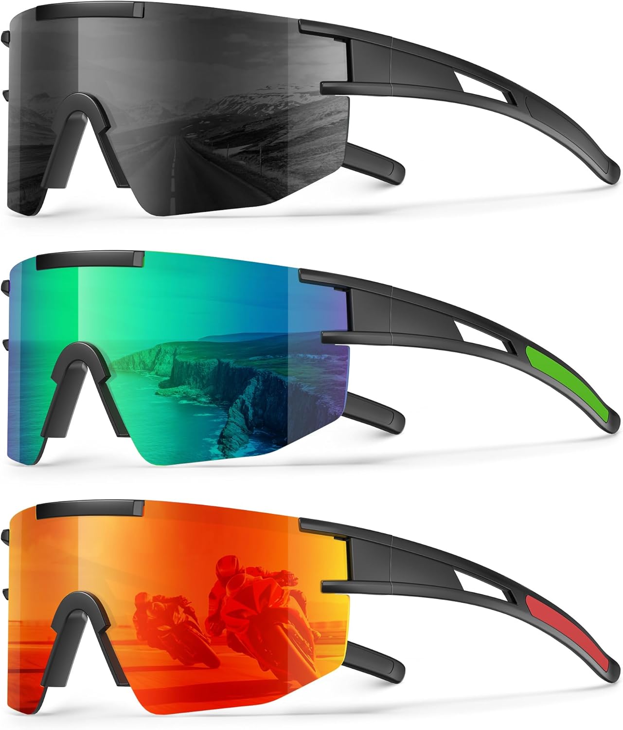 KALIYADI Polarized Sports-Sunglasses Men Running-Sunglasses: Cycling Sun Glasses Women UV400 Driving Fishing 3packs