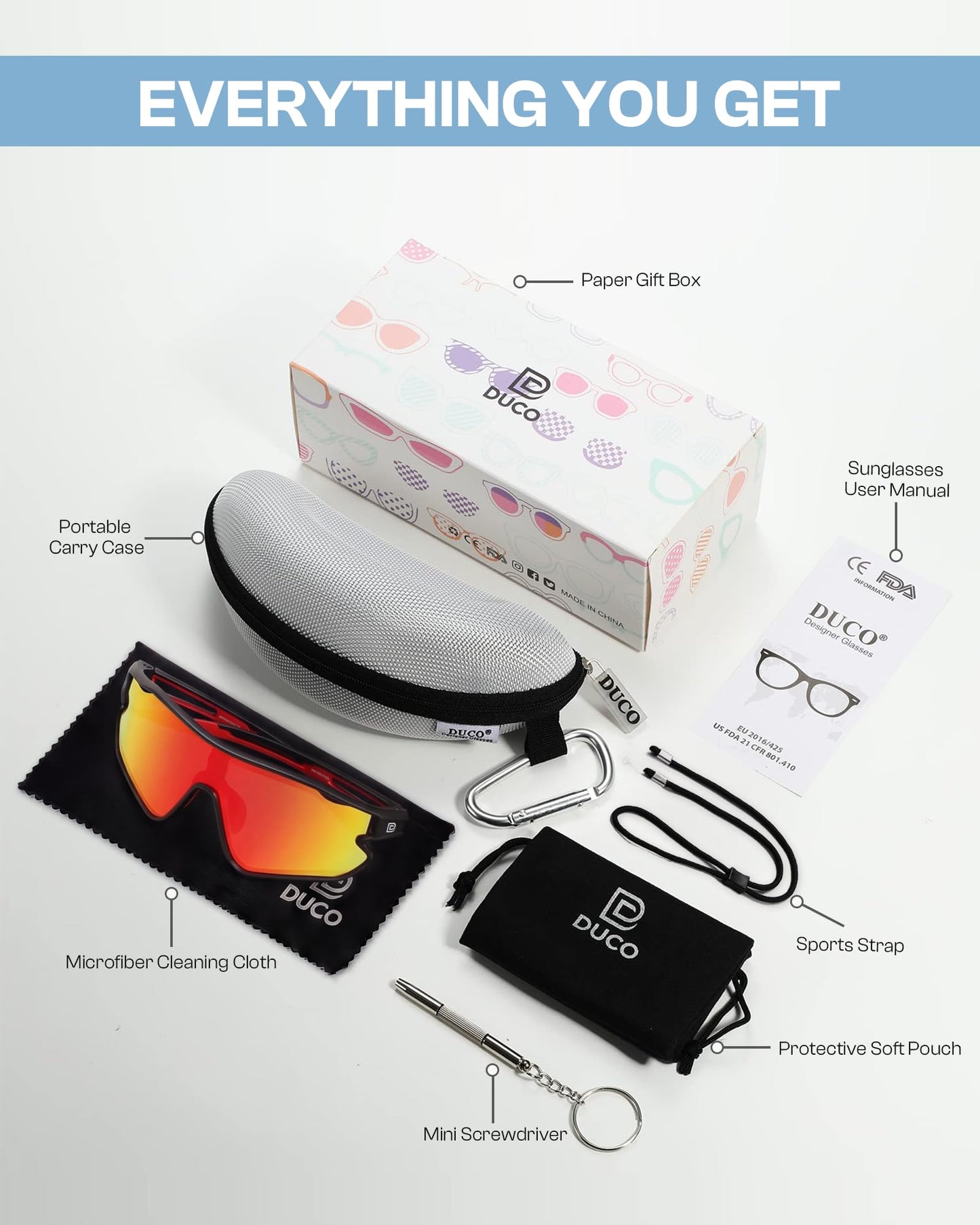 DUCO Kids Youth Baseball Sunglasses for Boys Girls Age 8-16 Polarized UV400 Protection Sports Cycling Glasses DK268