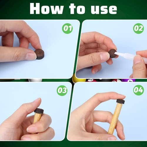 10 Pcs Billiard Pool Cue Tips, Pool Stick Replacement Tips Billiard Cue Tip Head and Leather Snooker Stick, Brown