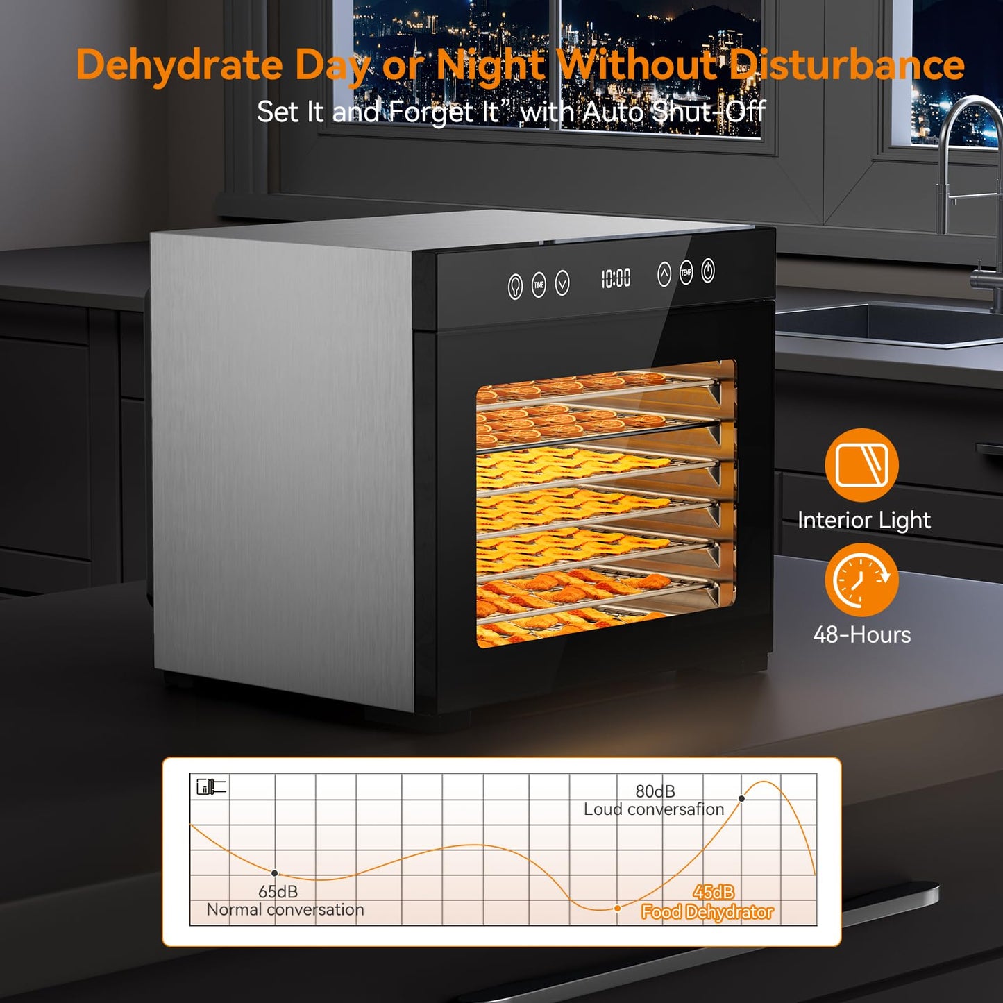 Food Dehydrator 8 Trays, Adjustable Timer & Temperature Control Stainless Steel 650W Dehydrator for Jerky, Fruit, Herbs, Dog Treats
