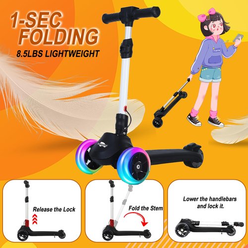 24V Electric Scooter for Kids, 3 Wheel Kick Scooter w/LCD Screen, 150W Motor, Thumb Throttle, 3 Height, 5Mph Speed, Light-up Wheels & Wide Deck, Foldable Balance Scoot for Boys, Girls 3-8, BL