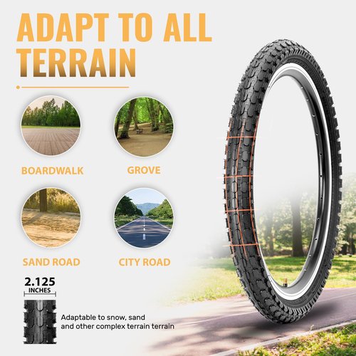 2-Pack Kids Bike Tires Set: Hycline 16x2.125 Inch (57-305 mm) Folding Replacement Puncture-Resistant Bicycle Tires and Pair Inner Tubes with Tire Levers for Beach Urban City Commuter Bike-Black