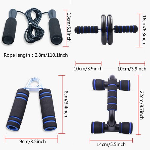 Sethruki Abdominal Muscle Training Rollers, 5-In-1 Roller Kit with Knee Pads, Push-Up Bars, Handle Grips, Skipping Ropes, Home Gym Exercise Kits Suitable for Physical Training