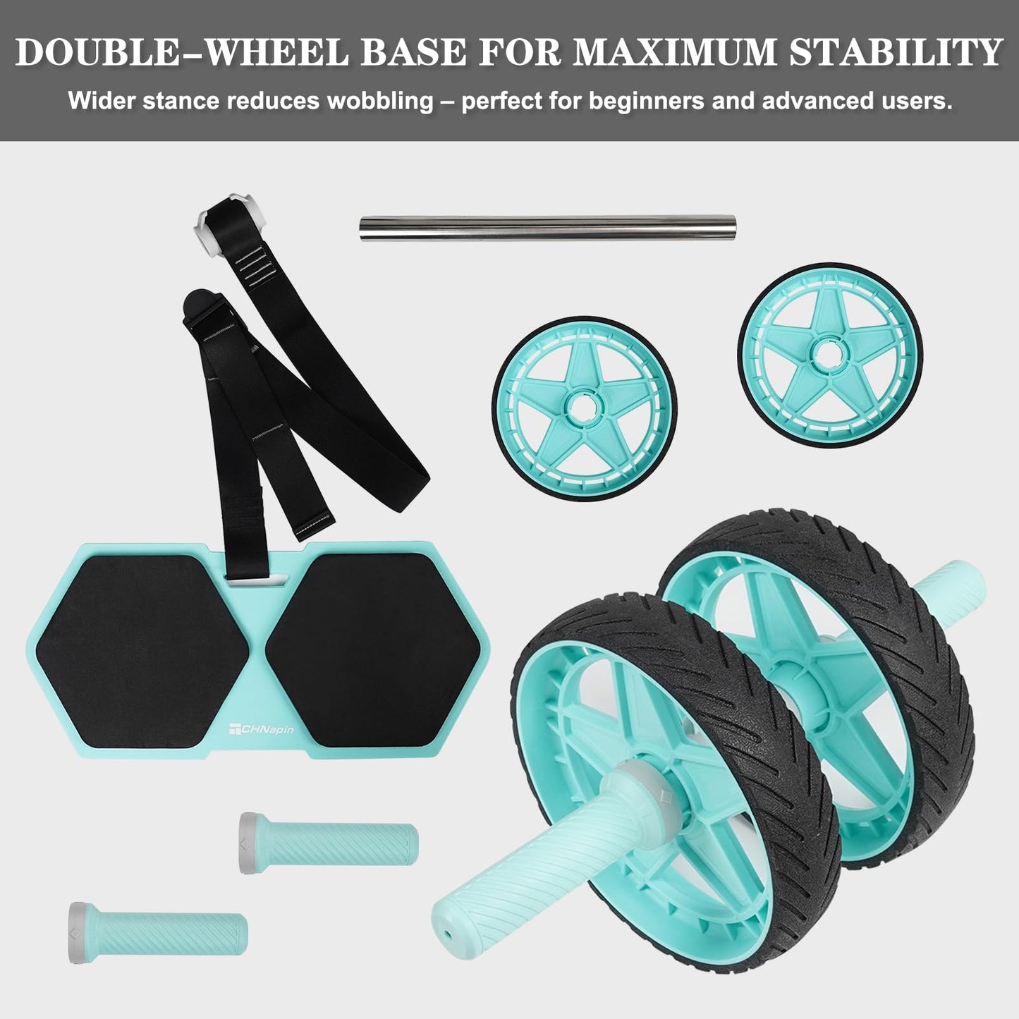 2025 New Double-Wheel Ab Roller for Core Training – Rebound Design with Adjustable Elastic Band, Silent Non-Slip Wheels, Detachable Build, Knee Pad & Bands – Home Gym Gear for Men/Women (Pink)