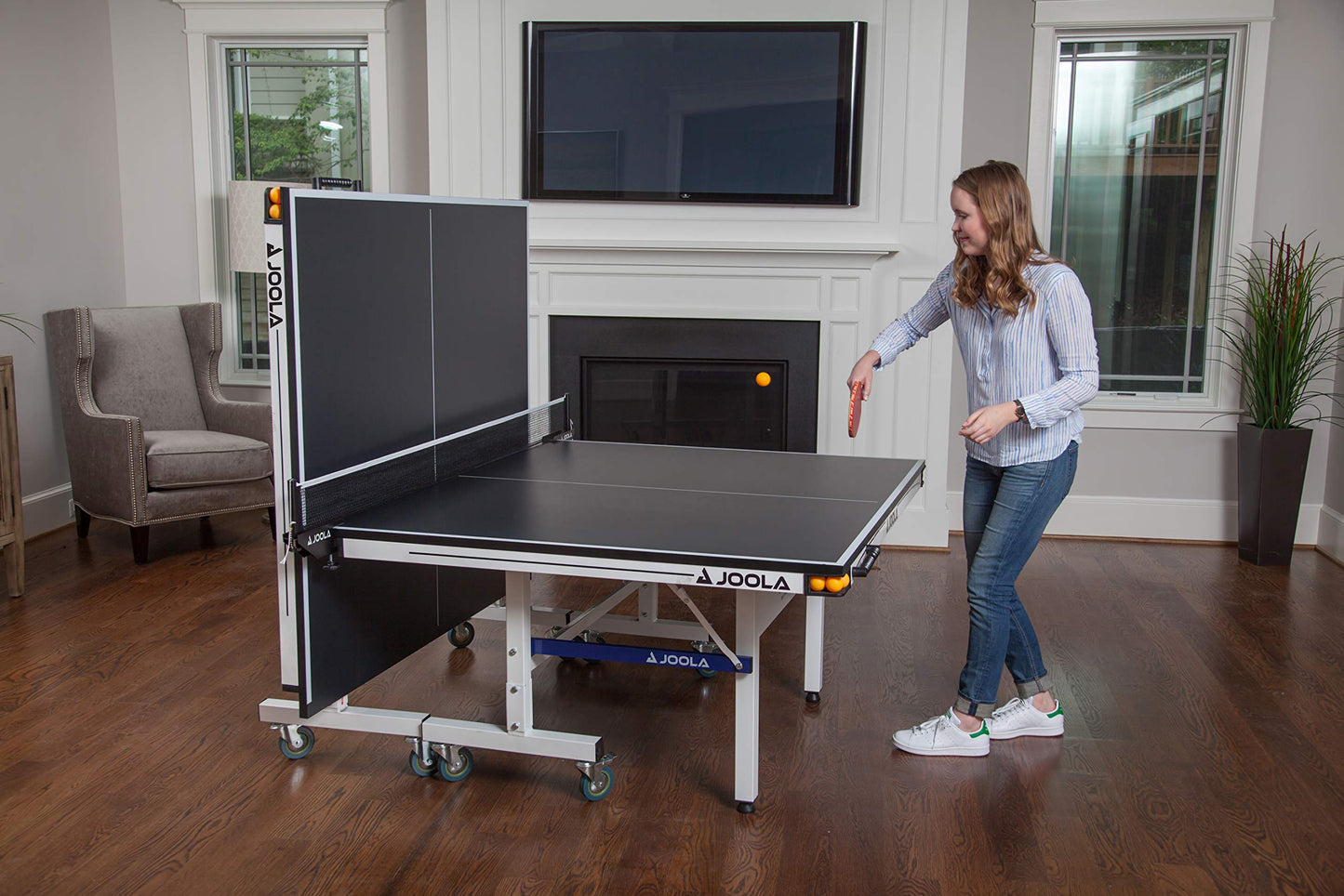 JOOLA Rally TL Professional MDF Indoor Ping Pong Table w/ Quick Clamp Table Tennis Net & Post Set - 10 Minute Easy Assembly - Corner Ball Holders - Tournament Quality - Includes Playback Mode