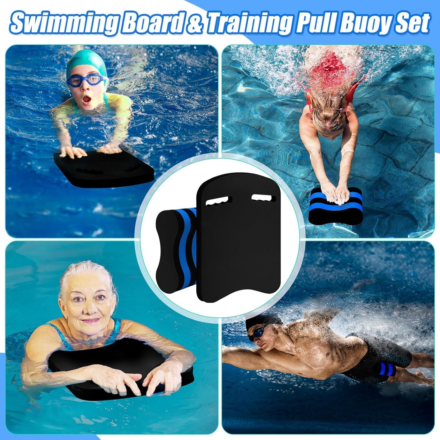 2 Pcs Swimming Kickboard Pull Buoy Set Training Aid Float Pull Buoy Leg Float Swimming Training Equipment Accessories for Hand Leg Adults Children Beginners Exercise Fitness